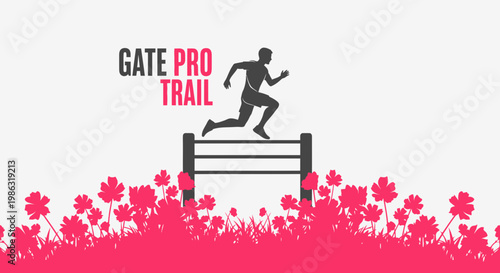 Athlete Jumping, Trail Run, Stylish Design, Decorative, Vector, Isolated on White Background