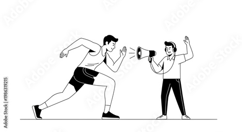 Athlete Being Cheered on By Coach Through Megaphone During Race Illustration