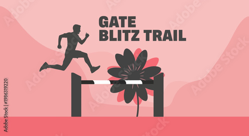 Athlete Leaping Over Barrier During a Conceptual Obstacle Course Illustration
