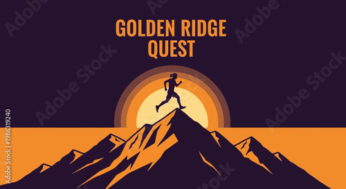 Athlete Ascends Mountain Summit at Sunrise Golden Ridge Quest Adventure