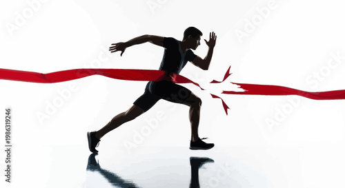 Athlete Breaking Finish Line, Reaching Success And Victory, Achieving A Goal