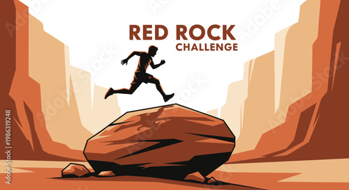 Athlete Leaping Over Rock Obstacle Demonstrating Courage And Determination in Desert