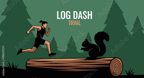 Athlete Leaping Over Log With Squirrel In An Outdoor Setting Surrounded By Greenery