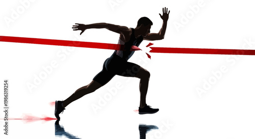 Athlete Breaking Finish Line Tape, Reaching Victory and Achieving New Personal Records