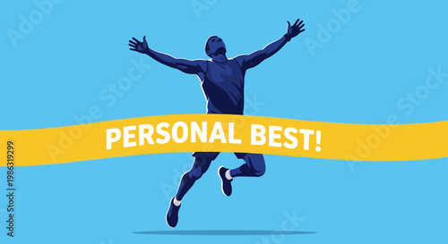 Athlete Celebrates Achieving Personal Best, Triumphantly Crossing The Finish Line With Joy