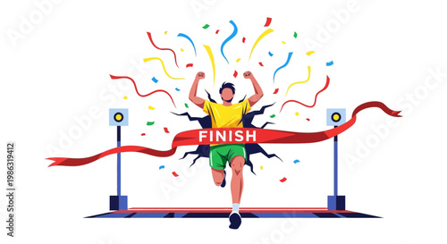Athlete Celebrates Reaching the Finish Line in a Sporting Competition Victory and Triumph