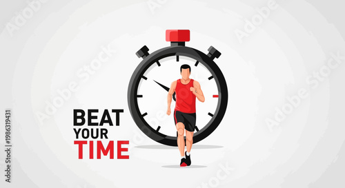 Athlete Pushing Limits, Time Target, Run Fast, Goal, Exercise, Stopwatch Focus