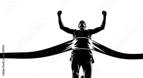 Athlete Celebrates Triumph After Crossing Finish Line With Arms Raised In Victory