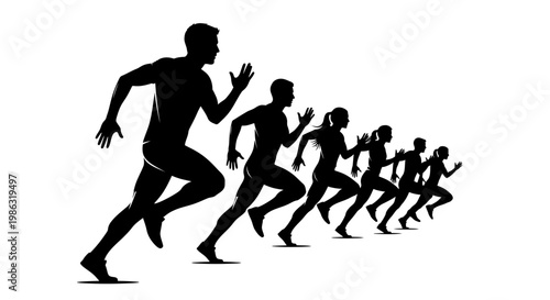 Athletes in Action: A Bold Group of Runners Against a Clean White Background