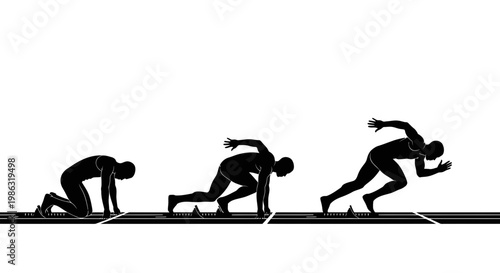 Athletes In Dramatic Sequence Demonstrate The Beginning Of A Sprint Race Towards Victory