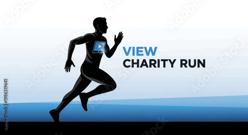 Athlete Running Towards Charity Event, Silhouette Runner Displaying Video View Concept