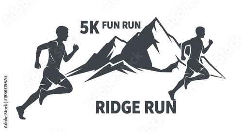 Athletic 5K Fun Run and Ridge Run Silhouette Design for Sport and Outdoor Activities