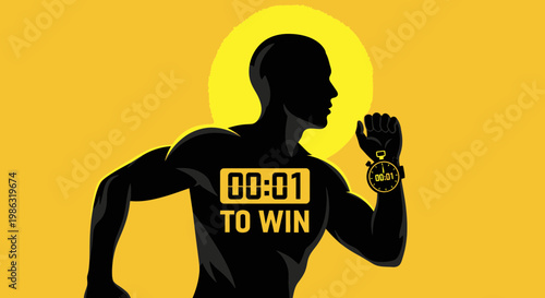 Athlete Silhouette Racing Against Time With Stopwatch, Victory Within Reach