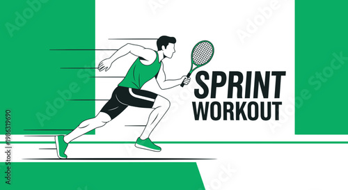 Athlete Sprint Workout: Dynamic Illustration Combining Tennis Action and Fitness
