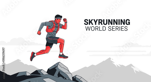 Athletic Athlete Leaping Over Rocky Terrain During Extreme Mountain Race Event