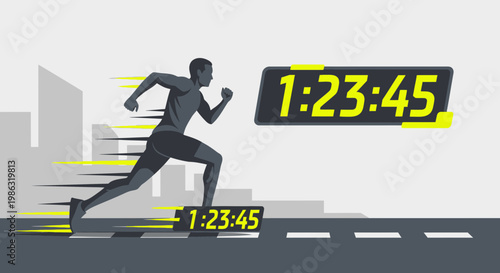 Athlete Sprinting With Timer Depicting Fast Performance Concept And Achieving Personal Best