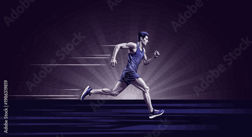 Athlete Sprinting With Speed Lines, Dynamic Illustration Of A Runner In Action