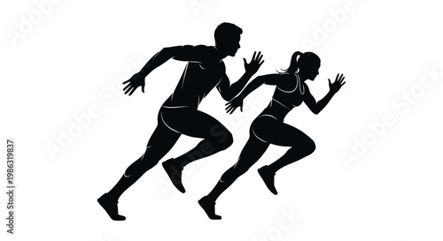 Athletic Duo Displayed in Dynamic Monochrome Silhouette Action and Endurance