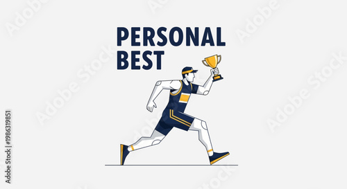 Athlete Triumphantly Holding Trophy Achieving Personal Best Victory Celebration