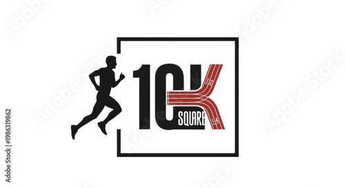 Athletic Event Logo Design Representing A 10K Square Race Course On White Background