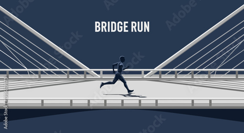 Athletic Figure Racing Across Modern Bridge Architecture