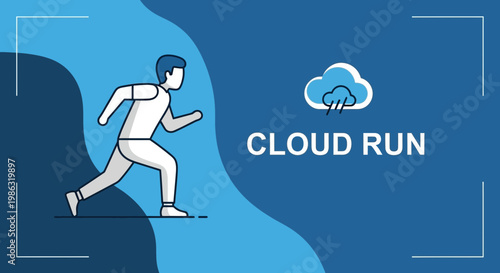 Athletic Figure Running Towards Cloud Data In Dynamic Motion