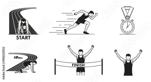Athletic Imagery Depicting Sprinting Competition, Success, and The Process Beginning to End