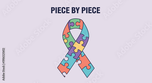Autism Awareness: Symbol Of Puzzle Pieces Forming Ribbon Of Unity And Support