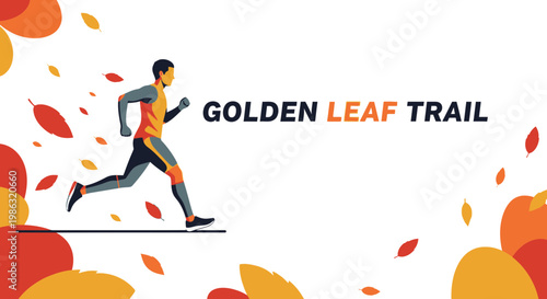 Autumn Athlete Running Marathon Through Golden Leaf Trail Event
