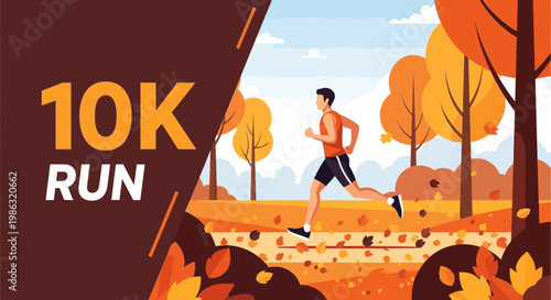 Autumn 10K Run Marathon Race Training in Beautiful Landscape and Foliage Exercise