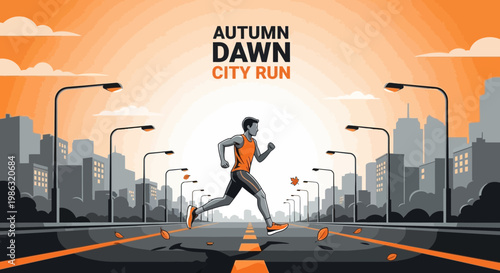Autumn City Run With Stunning Dawn Colors Over Modern Urban Landscape