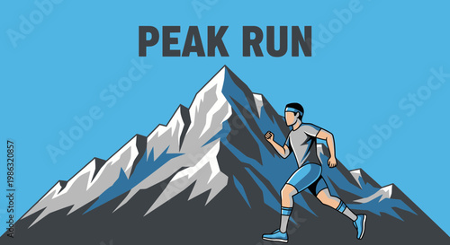 Athletic Runner Ascending Snowy Mountain Peak Extreme Sport Endeavor