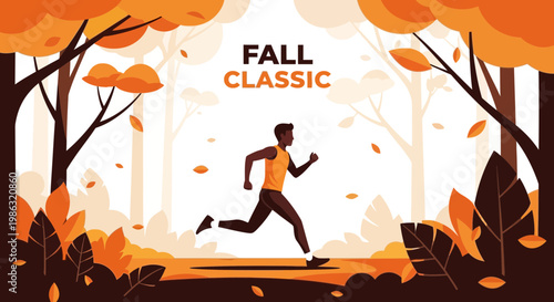 Autumn Run: A Classic Fall Illustration Depicting a Runner in a Forest Setting