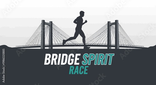 Bridge Spirit Race: A Silhouette of a Runner Racing Across a Suspension Bridge