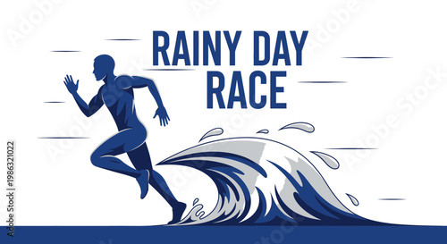 Athletic Runner Navigates Splashy Downpour During Competitive Race Event