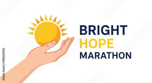 Bright Hope Marathon Logo With A Hand Holding A Sun, Charity, Positivity, And Bright Future