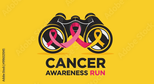 Binoculars And Ribbons Representing Cancer Awareness For A Charity Run Event