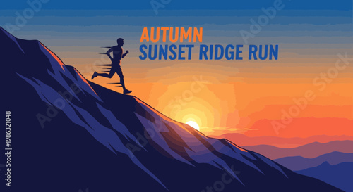 Autumn Sunset Ridge Run Illustration Depicting Pursuit Of Fitness With A Sunset Backdrop