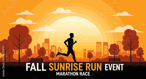 Autumn Sunrise City Marathon Run Event Silhouette