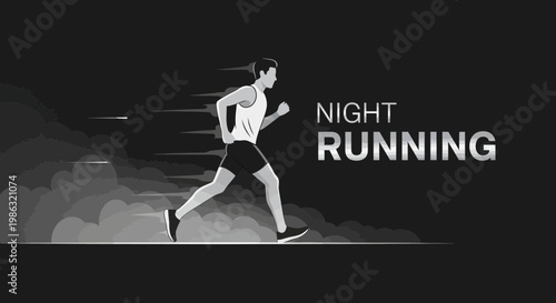 Athletic Runner Pace Through Smoky Nightscape Motion Blur Effect