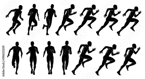 Athletic Runner Silhouettes: A Dynamic Collection of Sprinting Figures in Action
