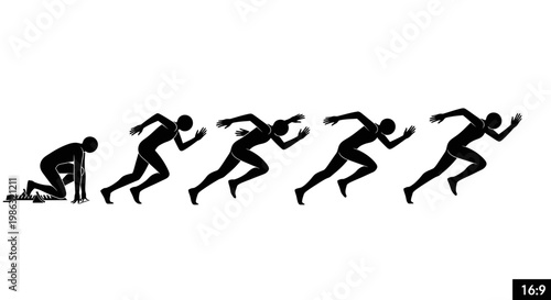 Athletic Runner Silhouettes: A Sequence of Motion Depicting Sprinting and Speed