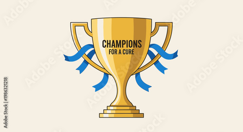 Award Champions for Cure in Gold with Blue Ribbons to Illustrate Charity Recognition