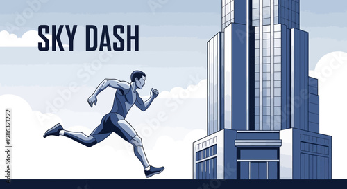 Athletic Runner Skyward Bound in Iconic Cityscape Aiming for New Record