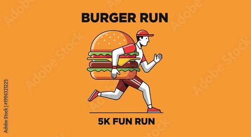 Burger Run Illustration Depicting Healthy Eating and Fitness with Lively Graphic Design