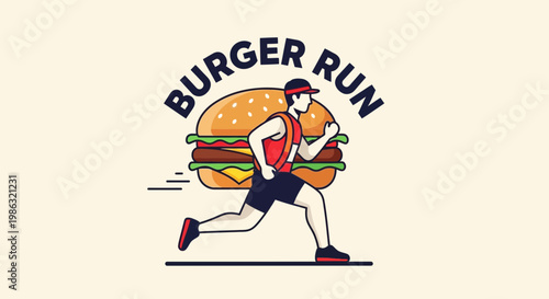 Burger Run Illustration Depicting Healthy Lifestyle And Enjoyable Sportive Competition