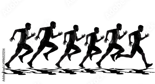 Athletic Runners Displaying Stroboscopic Motion in A Dramatic Black and White Silhouette