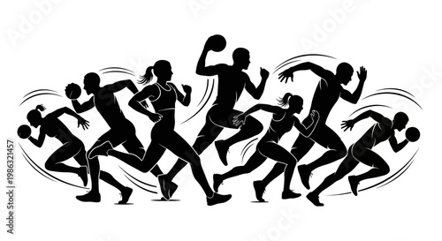 Athletic Silhouettes Displaying Dynamic Movements, Demonstrating Sports and Fitness Activity