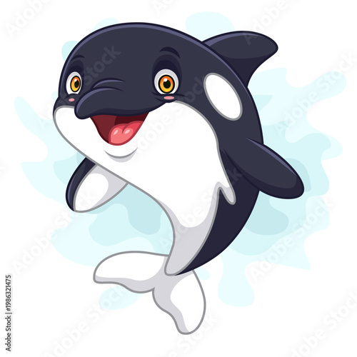 Cartoon killer whale on white background