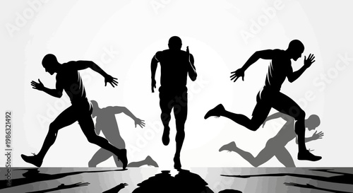 Athletic Silhouettes Racing Forward Depicting Energy, Speed, Power, and Human Endeavor
